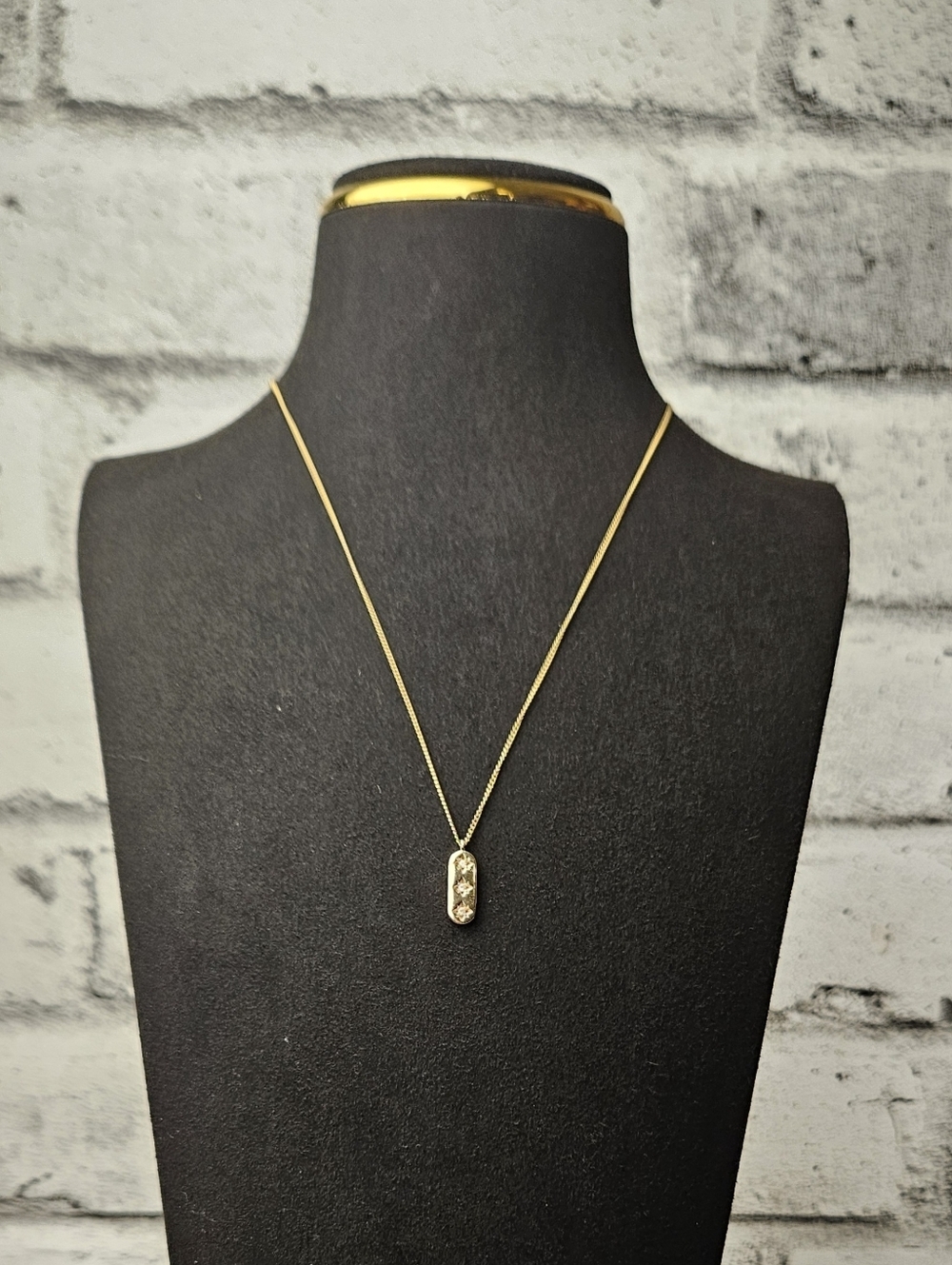 Gold Tone Crystal Bar Pendant Necklace Dainty Minimalist Everyday